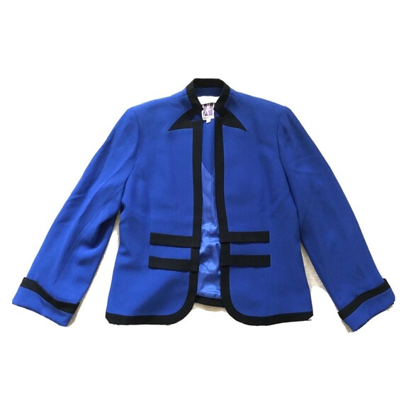 Vintage Zelda Womens Contrast Trim Tailored Blazer Jacket Blue Black 12 Large L - Picture 4 of 13
